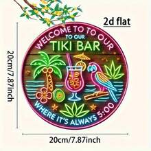 1pc Welcome To Our Tiki Bar "Circular Metal Tin Sign -8x8 Inches, UV And Scratch Resistant, Easy To Hang Indoor And Outdoor Decoration - Hot Pink - View 3