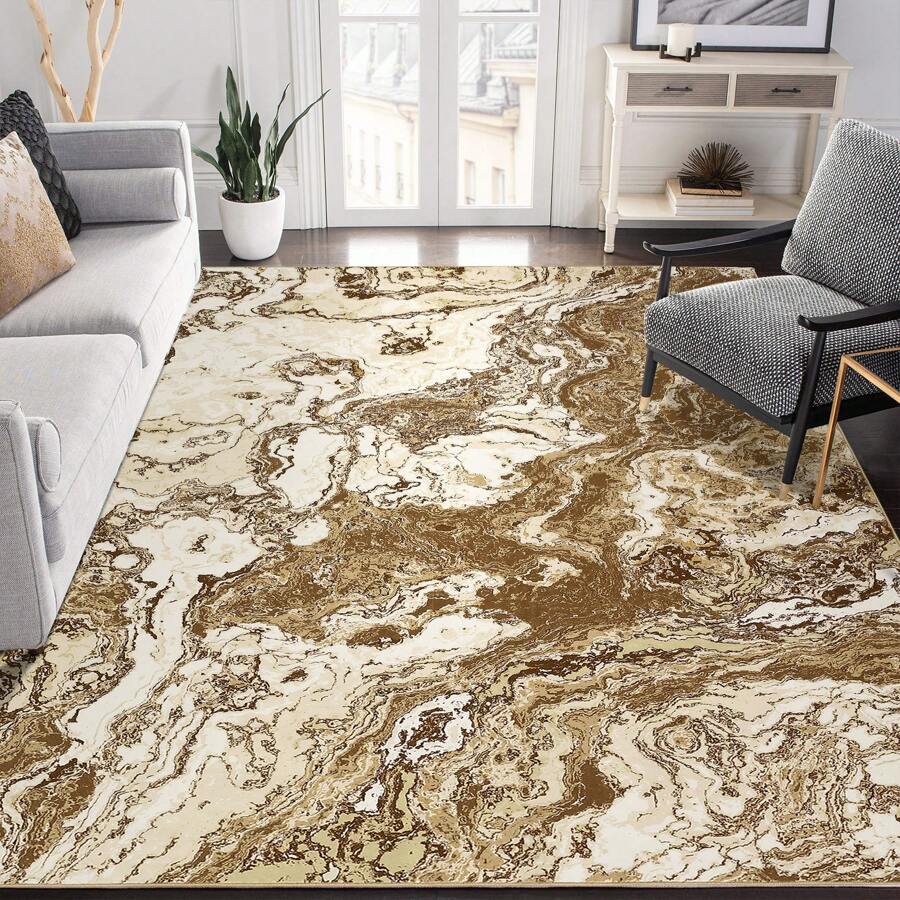 Washable Rugs Abstract Marble Rug, Modern Boho Marble Pattern Area Rug ...