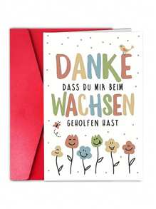 1Pc Handmade German Thank You Card With Envelope - Premium Paper, Colorful Cartoon Design For Birthdays, Anniversaries, And Creative Educators - "Danke" Message In German, Flower Illustrations, Perfect Gift For Any Occasion, Teacher Appreciation Card | Playful Design | Quality Envelope, Cute Card