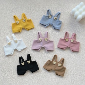 第一代/第二代背带裤套装 - 10 厘米牛仔背带装，带乙烯基面，适合盲盒人物和钥匙扣的可爱娃娃衣服，可调节肩带，生日、节日的完美礼物