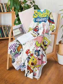 SPONGEBOB 1pc SpongeBob Printed Blanket - Warm Flannel, Multi-Color Digital Printing, All Season Tear-Resistant, Machine Washable, Suitable For Sofa, Bed, Office, Camping, Travel, Birthday And Holiday Gifts, Polyester Fiber, Holiday Gift | Retro Patchwork | Soft Flannel Material