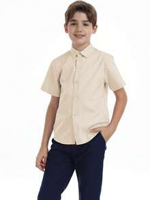 Tween Boys Shirts Short Sleeve Shirts For Boy Dress Shirt Uniforms Teens Kids Casual Champagne Summer Standard Versatile 6-16Y - Champagne - View 6