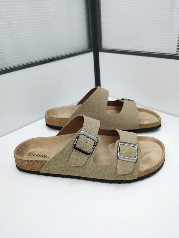 Sandalias de mula casuales con doble correa y hebilla, con suela de corcho suave y cómoda con soporte de arco, antideslizantes, adecuadas para parejas para uso diario, playa y vacaciones