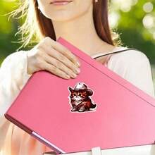 1PC 3-Inch Removable Vinyl Waterproof Creative Cute Fluffy Kitten In Cowboy Outfit Sticker For Laptop, Phone Case, Water Bottle, Journal, Notebook, Helmet, School Supplies, Dorm Decor, Office Desk, Car Window, Luggage, Skateboard, Toolbox, Motorcycle, Car Bumper, Kindle – Aesthetic Animal Sticker/"Western Animal Sticker"/Western Gifts For Cat Moms - Multicolor - View 3