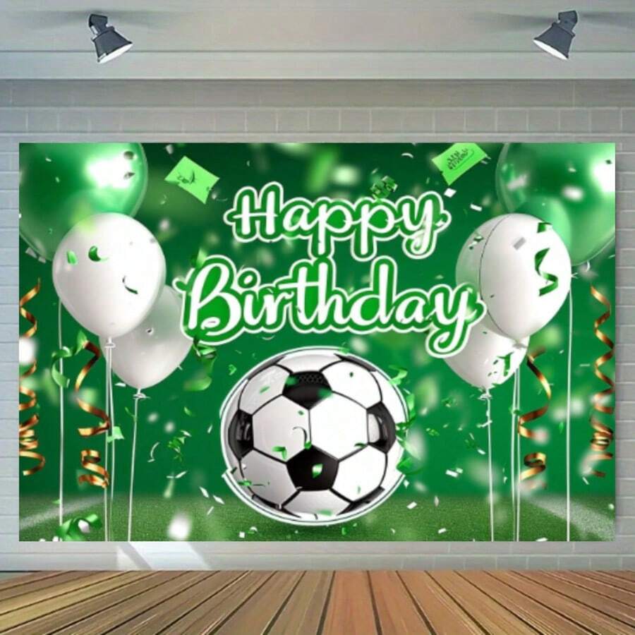 1 pieza Bandera decorativa de cumpleaños con tema vibrante de fútbol - Telón de fondo impreso a todo color para una decoración de fiesta perfecta - Ideal para celebraciones con tema deportivo, mensaje de feliz cumpleaños, suministros para fiesta de fútbol y vacaciones