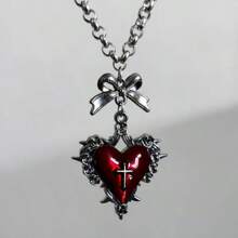 Spitze rote Glasherz-Anhänger-Halskette für Frauen Männer Grunge-Mode Y2K Gothic-Stil Halsketten-Schmuck