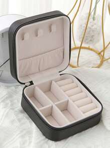 1PC Single Layer Storage Box Ladies Travel Leather Jewelry Box Classic Black Pure White Fashion Pink Storage Box