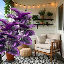 Set de 1/2 plantas artificiales moradas elegantes y grandes, plantas artificiales de violeta realistas, plantas verdes artificiales de violeta para exteriores, hojas moradas grandes y elegantes, perfectas para el hogar, escritorio de oficina y bodas, decoración interior/exterior, vegetación decorativa, plantas sin mantenimiento, planta artificial para exteriores, decoración de jardín, decoración del hogar - muchos - Ver 9