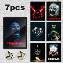 Optional Buy One Get Six Free Style, 12*16in Letters, Scary Clowns Pattern, Optional Frame, Optional 1 Pc Canvas Or Paintings With Polished Plexiglass Frame + 6 Pcs Canvas Posters, Replace Any Time, Modern Wall Art Decor For Home Living Room Bedroom Office, Home Decor, Home Accessories