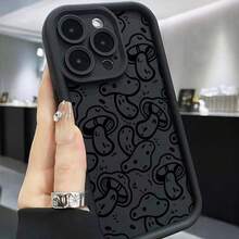 Funda de teléfono con patrón de setas lindas y de dibujos animados, cubierta protectora decorativa antideslizante, accesorios de teléfono compatibles con la serie - Negro - Ver 2