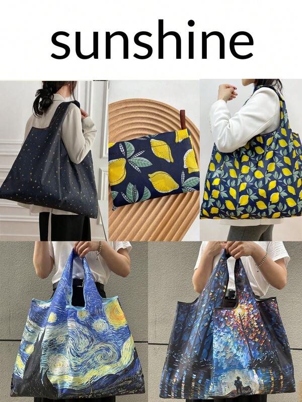 Una pieza, bolsa de compras plegable de gran capacidad, diseño sencillo, varios estilos, para ir y venir, viajes, compras, diseño de apertura y cierre conveniente, multifuncional, adecuado para diversas ocasiones, clásico, cómodo al tacto, fácil de limpiar, fácil de combinar