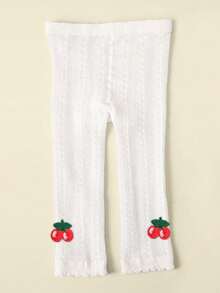 3pcs Girls 3D Cherry Decor Solid Color Breathable Cropped Leggings, Suitable For Daily Wear All Season - Multicolor - View 3