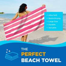 1pc Extra Large Size, Multi-Size, Blue, Navy Blue, Pink, Light Gray, Watercolor Striped, Super Soft Microfiber, Printed, Absorbent Bath Towel, Beach Towel, Essential For Vacation, Beach, Swimming Pool, Gym, MultipurposeTravel Essentials Travel Accessories Beach Essentials