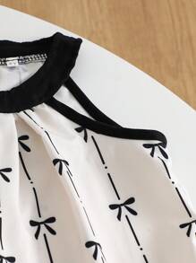 Conjunto de 2 piezas de top sin mangas con estampado de lazo y pantalones de pierna ancha de verano informal para niñas jóvenes