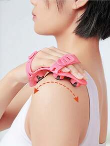 1pc Pink 7-Ball Massager, Glove-Style Massager, Palm Shape Hand Massager, 7 Pcs 360° Rolling Balls, Metal Massage Beads, Pink Color