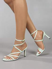 女士尖头金属 T 型带高跟凉鞋，性感时尚派对闪光金色高跟鞋 - 薄荷綠 - 查看 5