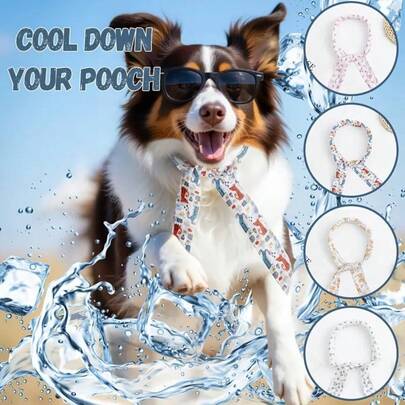 1 件宠物狗夏季清凉围巾，带动物图案 - 浸水轻质透气头带，适合中型犬，可调节舒适设计，适合户外散步和玩耍，带肩带的快乐设计