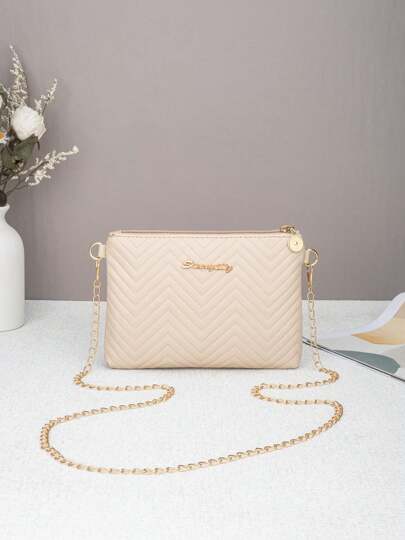 Women's Fashion Rhombus Weave Metallic Shiny Chain One Shoulder Diagonal Crossbody Bag