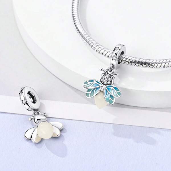 An Exquisite Blue Oil Drop Summer Night Star Luminous Firefly Silver Pendant Suitable For Bracelet Necklace Diy Jewelry Making