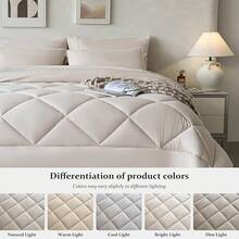 Newspin Queen Bed In A Bag 8 Pieces Comforter Set, Black All Season Bed Set, Queen Bedding Sets With Comforter And Sheets, Pillow Shams, Flat Sheet, Fitted Sheet, Pillowcases And Bed Skirt - 米色 - 查看 3