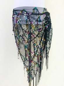 1pc Women's Dance Waist Chain & Belt, Jazz & Belly Dance Performance Hip Scarf Sequin Tassel Triangle Decorated Waistband