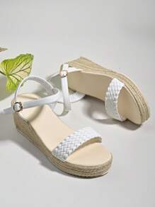 Sandalias de plataforma de suela gruesa de lino casual de talla grande para mujeres, color beige, elegantes y versátiles, cómodas (se recomienda pedir una talla talla grande)
