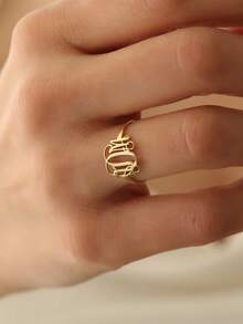 Anillo abierto con letra inicial personalizada, anillo pequeño personalizado - Multicolor - Ver 3