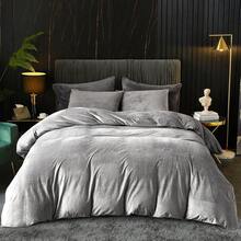 DIvellow Velvet Duvet Cover Queen Set Sage Green Comforter Cover 3Pcs Ultra Soft Cover Breathable Solid Luxury Flannel Velour Duvet Cover Zipper Closure Corner Tie - Smoky Gray - 查看 1