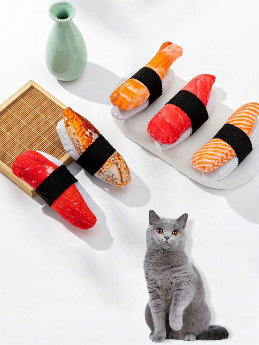 2pcs/Set, Random Sushi Cat & Cat Self-Amusement Plush Toys, Realistic Simulation Sushi Cat Accessories For Pets - Multicolor - View 1