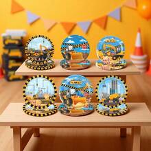 30pcs Construction Vehicle Theme Party Disposable Plates, 7&9 Inch Cartoon Building Print Design Plates, Suitable For Birthday, Theme Events, Festivals, Anniversaries, Daily Use And More - Multicolor - View 3