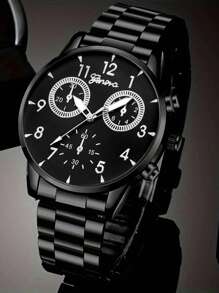 Conjunto de 4 relógios de pulso de quartzo masculinos da moda - colar com pingente estilo empresarial, pulseira, anel, relógio de aço inoxidável com visor analógico preciso, durável e confortável para uso casual e esportivo - presente ideal para ele