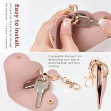 1 件仿皮心形钥匙扣个性化心形钥匙扣伸缩钥匙扣情人节礼物女士钱包迷你钱包钱包 - 彩色 - 查看 3