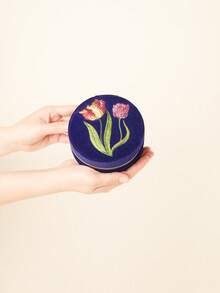 刺绣旅行首饰盒 天鹅绒海军蓝 送给女士女孩的最佳礼物