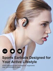 Occiam Écouteurs sans fil T17 TWS avec crochet d'oreille, écouteurs intra-auriculaires étanches et anti-transpiration avec affichage LED pour iPhone, iPad, Android
