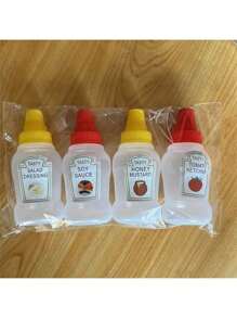 4pcs Mini Condiment Bottles, Salad Sauce Ketchup Refillable Plastic Squeeze Seasoning Bottles