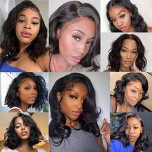 Glueless Wigs Human Hair Short Bob Wig Body Wave HD Lace Front Wigs For Black Women Wear And Go Pre Plucked 13x4 Lace Closure Wigs Brazilian Virgin Hair Natural Black Color 14inch (Full And Soft) - Natural Black - 查看 5
