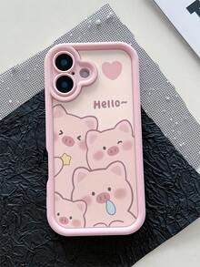 1 件可爱猪设计磨砂防滑手机壳适用于三星、苹果 17/16/15/14/13/12/11/XSMAX/X/XS/XR/7PLUS/8PLUS/7/8/S21/22/23/24/25 - 粉色 - 查看 4