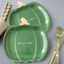 Platos de calabaza de Halloween, platos de papel desechables, suministros para fiestas navideñas y eventos de catering. - Verde - Ver 3