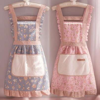 1 chiếc tạp dề lau tay họa tiết hoa vải bạt, tạp dề chống dầu ăn và vết bẩn trong nhà bếp, tạp dề nấu ăn, có dây đai điều chỉnh và thiết kế lau tay, làm bằng vải thoáng khí, tạp dề họa tiết hoa dễ thương, thích hợp cho nhà bếp và phòng tắm, đồ dùng gia đình