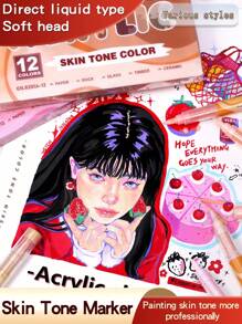 GuangNa 72 Color Skin Tone Macaron Color Scheme Direct-Liquid Acrylic Soft-Tip Marker Pens, Student Drawing/Painting/Doodling/Anime Character Skin Tone Colored Marker Pens, DIY Waterproof Art Markers For Clothes/Shoes/Glass/Stones