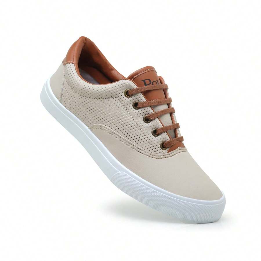 Men's Polo Boxster Casual Sneakers Lace-Up Sneakers Flat Sole Round Toe Casual Dress Shoes - 米色 - 查看 1