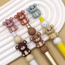 6 Stücke süße 3D Bär Silikonperlen, cartoon-tierförmige lose Perlen für DIY Basteleien, dekorative Accessoires für Stifte, Schlüsselanhänger, Handyschlaufen - 3D Perlen - Übersicht 5