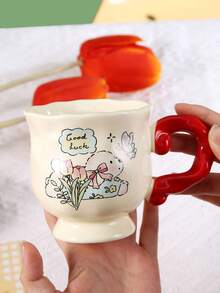 Tulip Puppy Ceramic Mug With Braided Handle, Cute Drinkware Cup For Couples, Coffee/Water Cup With Round Rim Back To School - Multiple Selection - View 9