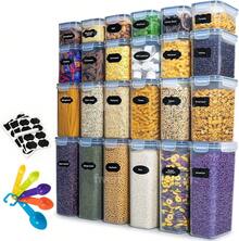 24 PCS Airtight Food Storage Containers Set With Lids - Leak Proof Pantry Storage Containers Organiser & Cereal Storage Containers For Kitchen Storage & Organisation, Canisters For Cereal Flour & Sugar - A Full Set With Labels & Markers