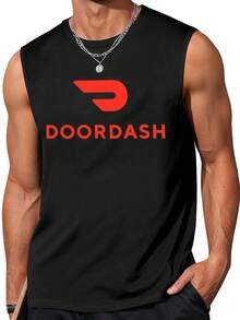 1 pieza Camiseta de tirantes de hombre con estampado del logotipo personalizado de DoorDash, perfecta para gimnasio y entrenamiento de verano, adecuada para entusiastas del fitness, es una opción de regalo ideal - Negro - Ver 1