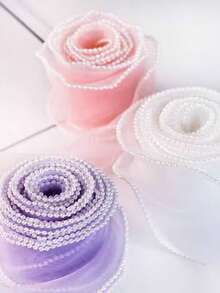 1 Roll 4cm * 10yd Fishtail Yarn Ribbon Wavy Edge Pleated Chiffon Ribbon Gift Wrap Wedding Birthday Party Flowers DIY Decoration - Pearl Chiffon Ribbon - View 7
