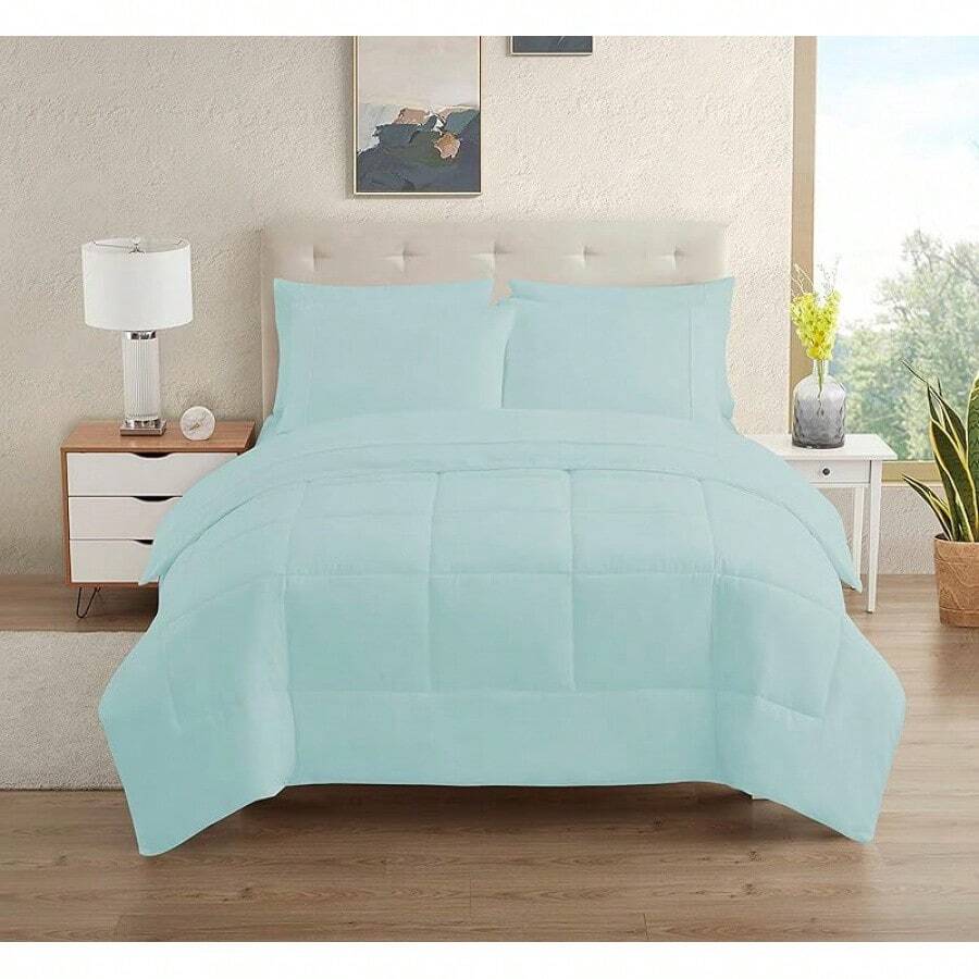 JIANGTAO-Dorm Room Essentials College Bedding Comforter Set 5 Piece Twin XL Size Bed In A Bag For College Students Boys And Girls, Twin XL, Navy Blue - 水藍色 - 查看 1