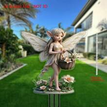 [2D Flat] 1pc Bohemian Style Angel Fairy Garden Stake, 5.91" X 7.87" Acrylic Garden Decor Sign, Waterproof And Scratch-Resistant, Multipurpose Indoor/Outdoor Decoration For Patio And Lawn, Suitable For Various Room Types, Ideal For New Year, Easter, St. Patrick's Day, Valentine's Day, No Electricity Required