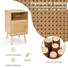 GOFLAME Nightstand With Storage, Home Boho Style Accent Table With Open Shelf & 1 Door Cabinet, Rattan Decoration, Sofa Side Bedside Table WithSolid Legs, Compact Coffee Table For Living Room, Bedroom - Khaki - View 5