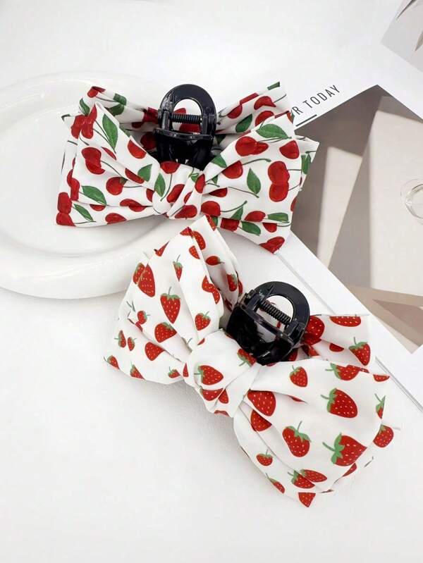 1 peça de grampo de cabelo com estampa de morango, cereja e laço, acessório de cabelo com design de frutas de qualidade premium, grampo de cabelo versátil e moderno